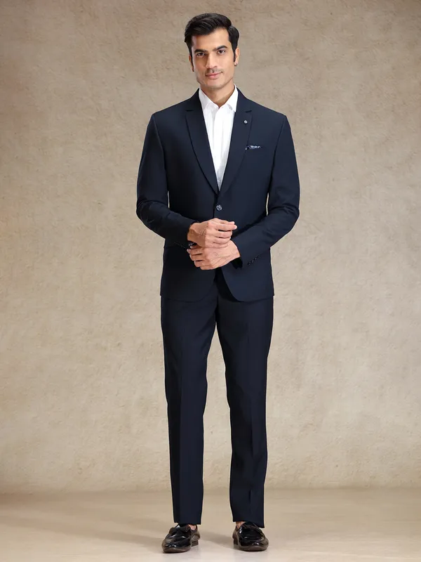Navy terry rayon notch lapel textured coat suit