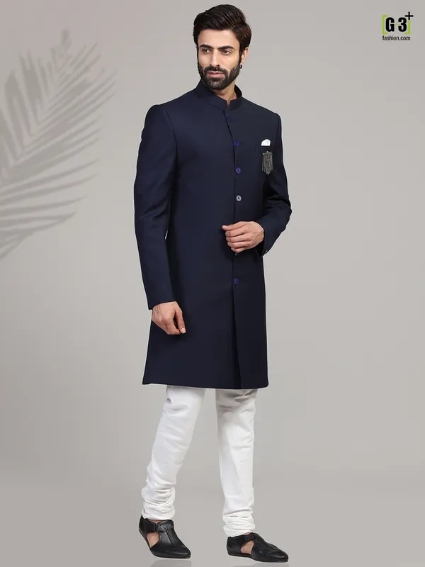 Navy terry rayon party wear mens indo western