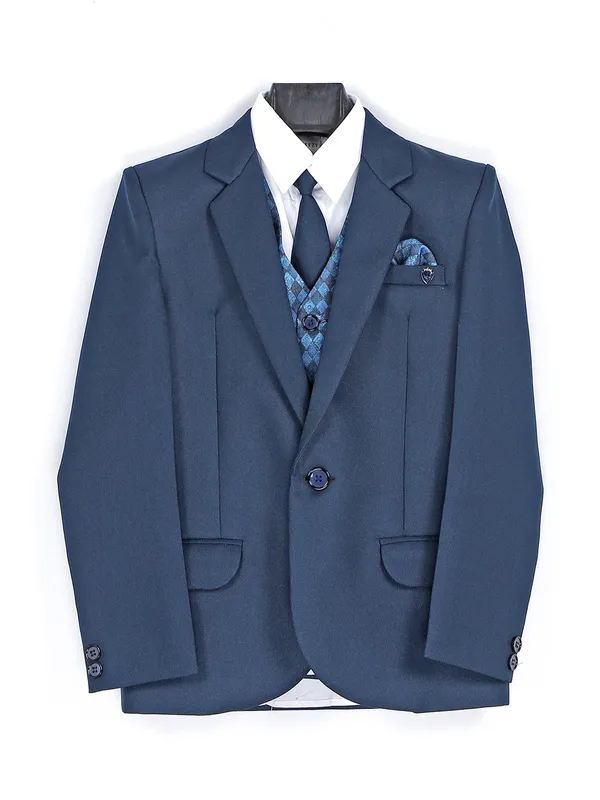 Navy terry rayon solid coat suit