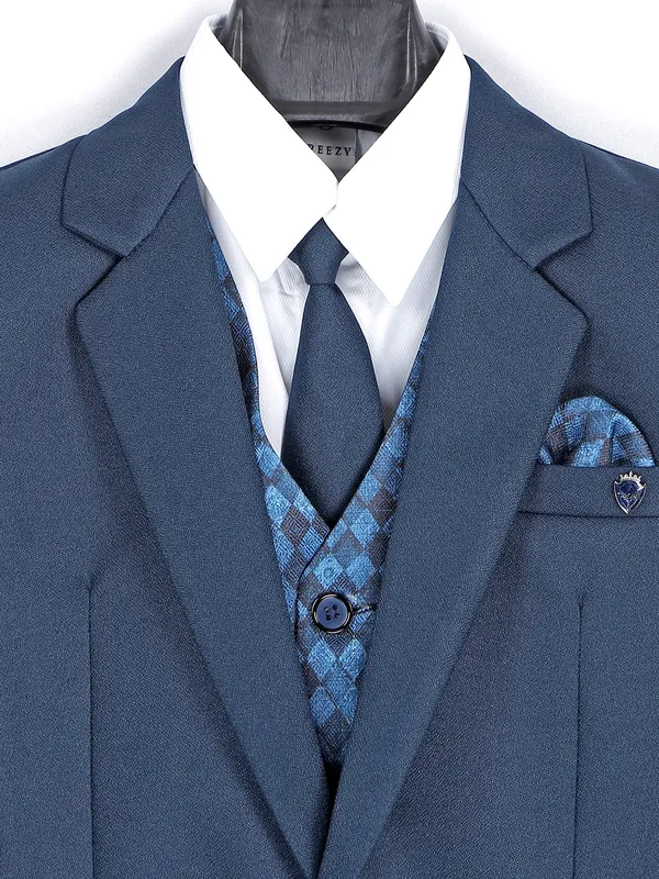 Navy terry rayon solid coat suit