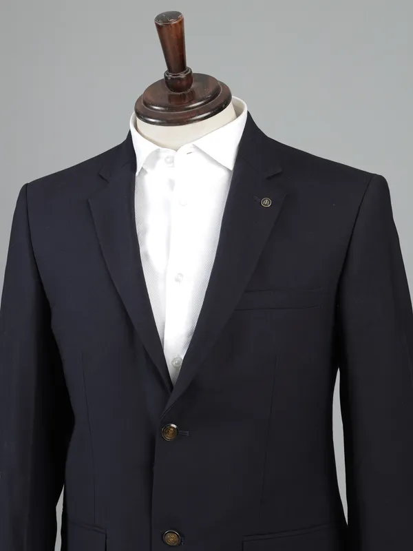 Navy terry rayon solid two button blazer for mens