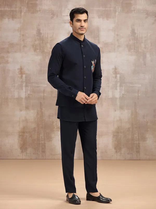 Navy terry rayon waistcoat set for reception look