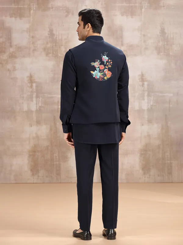 Navy terry rayon waistcoat set for reception look