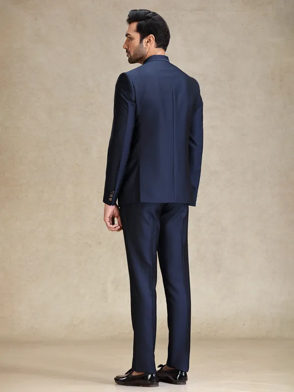 Navy textured bandh gala jodhpuri jacket suit