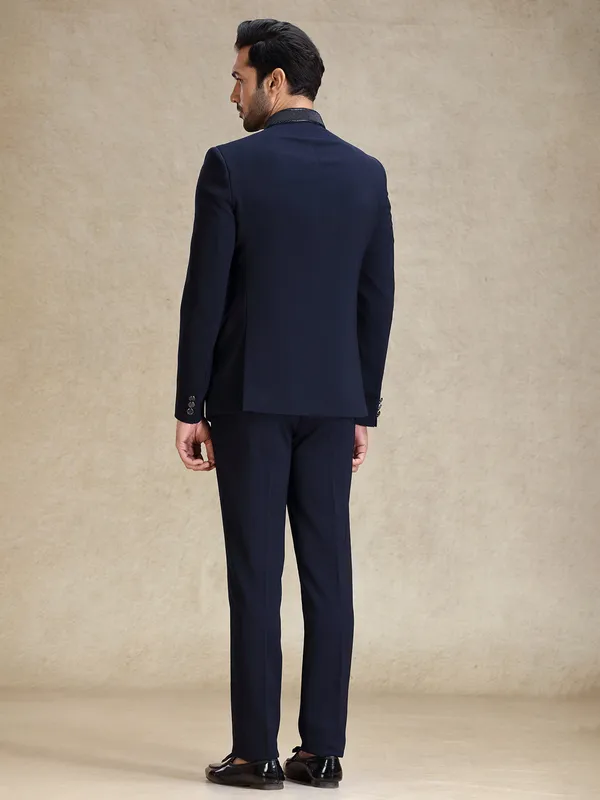 Navy textured bandh gala jodhpuri set for men