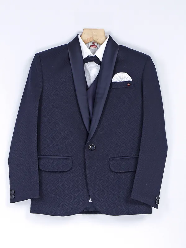 Navy textured terry rayon coat suit