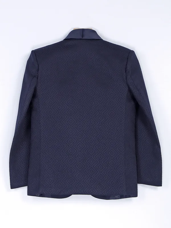 Navy textured terry rayon coat suit