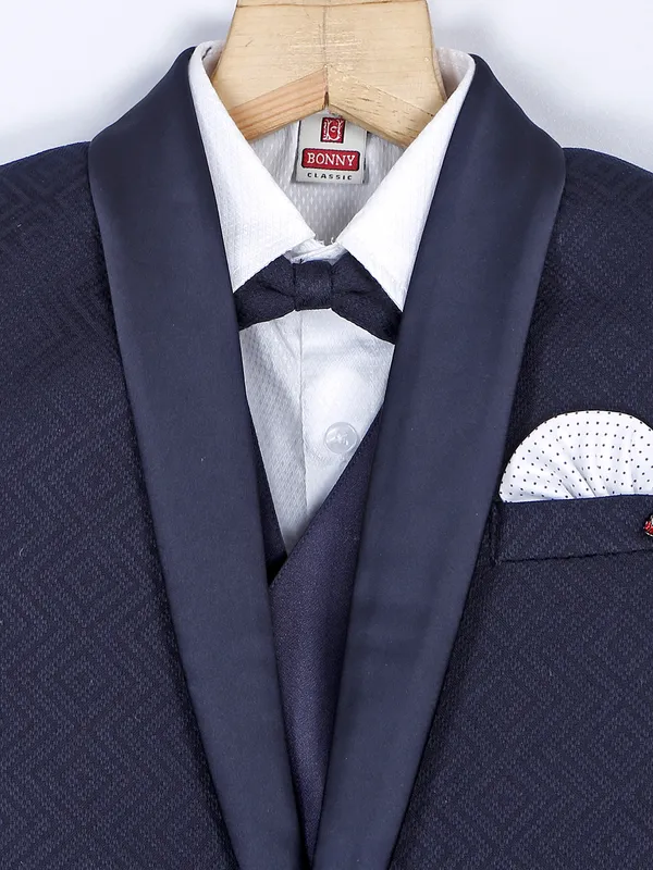 Navy textured terry rayon coat suit