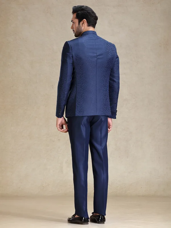Navy textured terry rayon jodhpuri suit