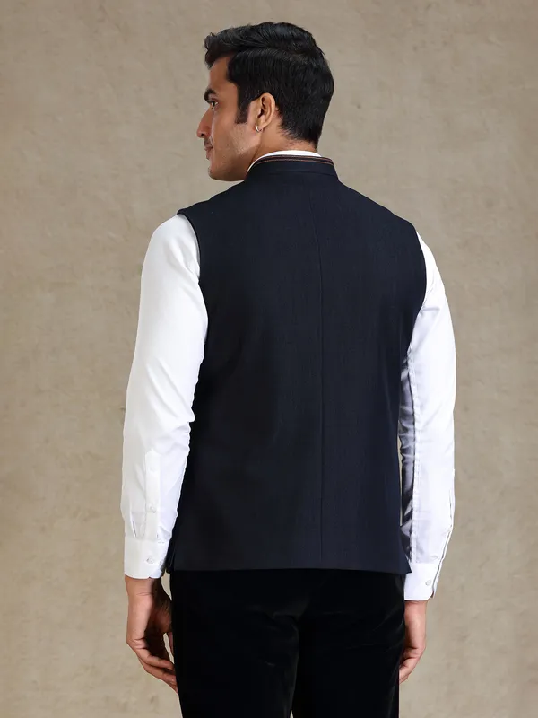 Navy textured waistcoat for men
