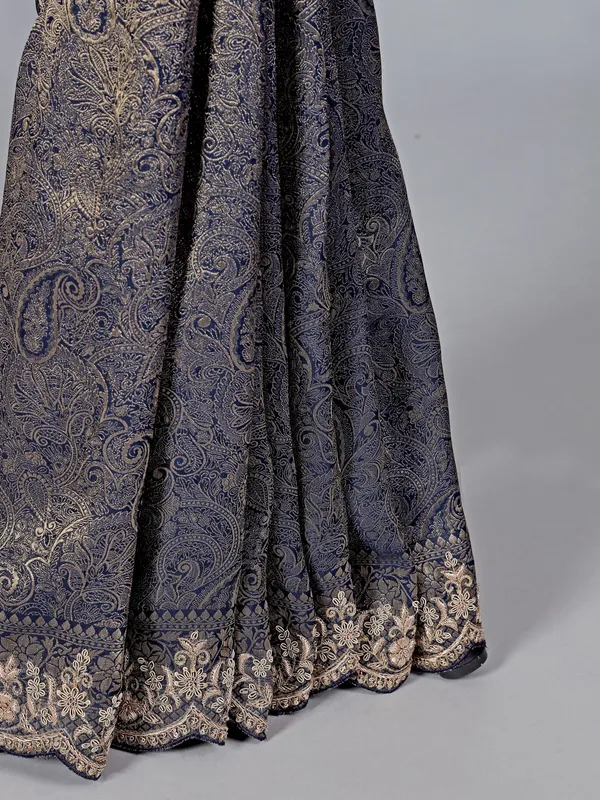 Navy tissue silk wedding wear saree