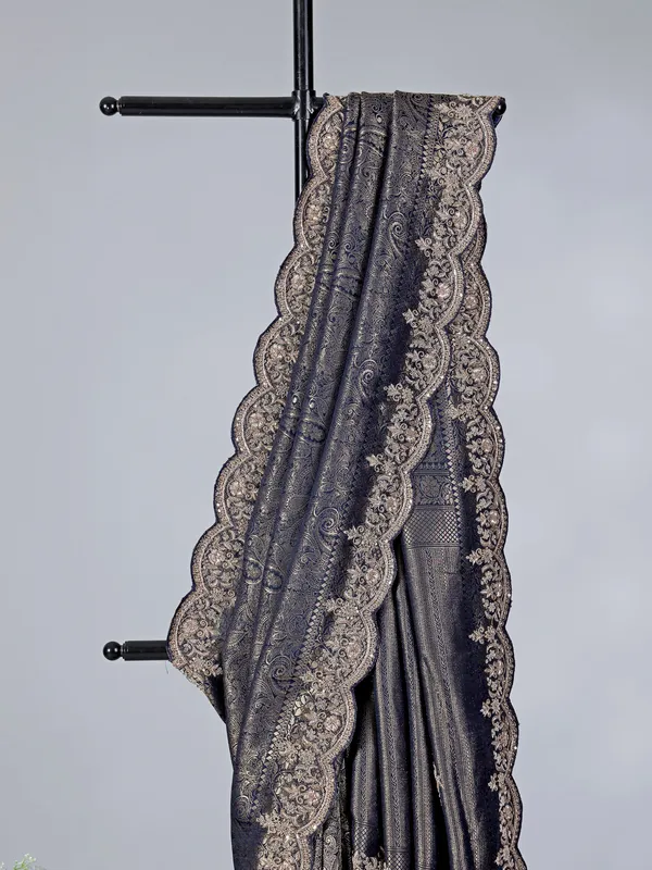Navy tissue silk wedding wear saree