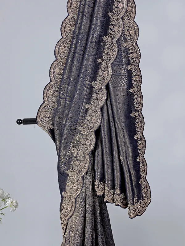 Navy tissue silk wedding wear saree