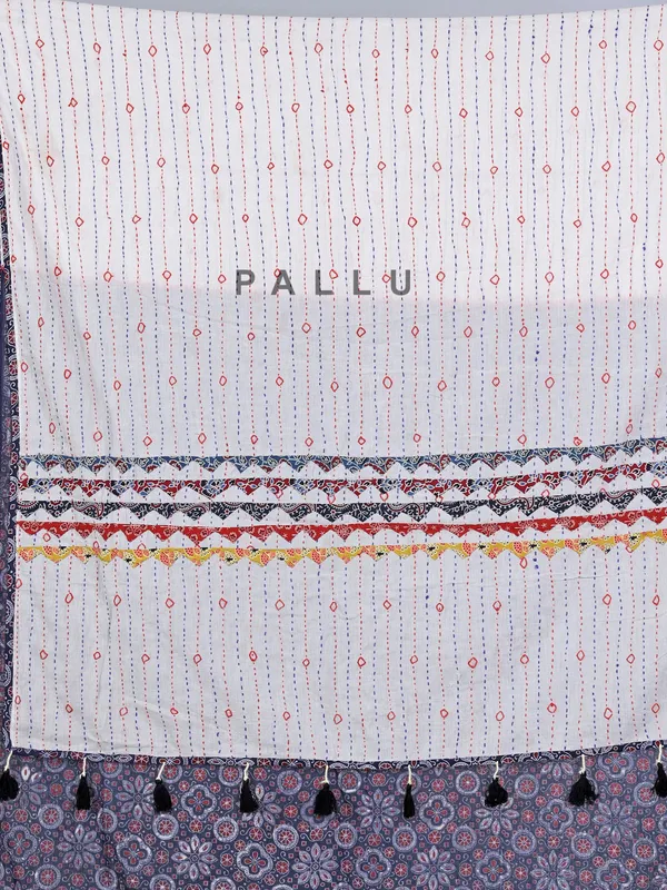 Navy tusser silk printed saree for festival wear