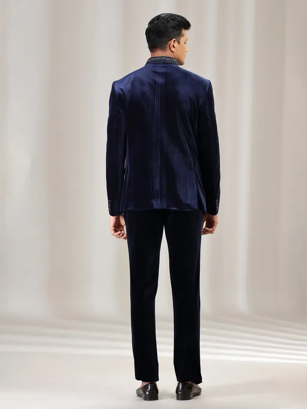 Navy velvet jodhpuri suit for wedding