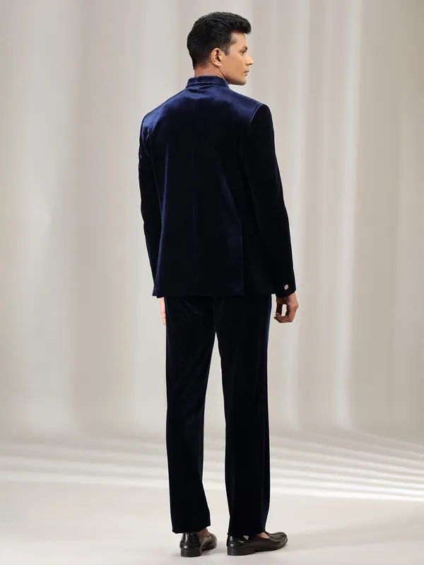 Navy velvet jodhpuri suit with swarowski detailing