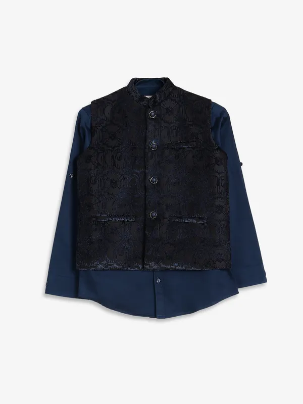 Navy velvet waistcoat with shirt