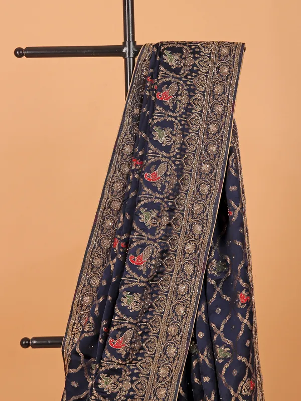 Navy wedding wear dola silk saree with zari weaving