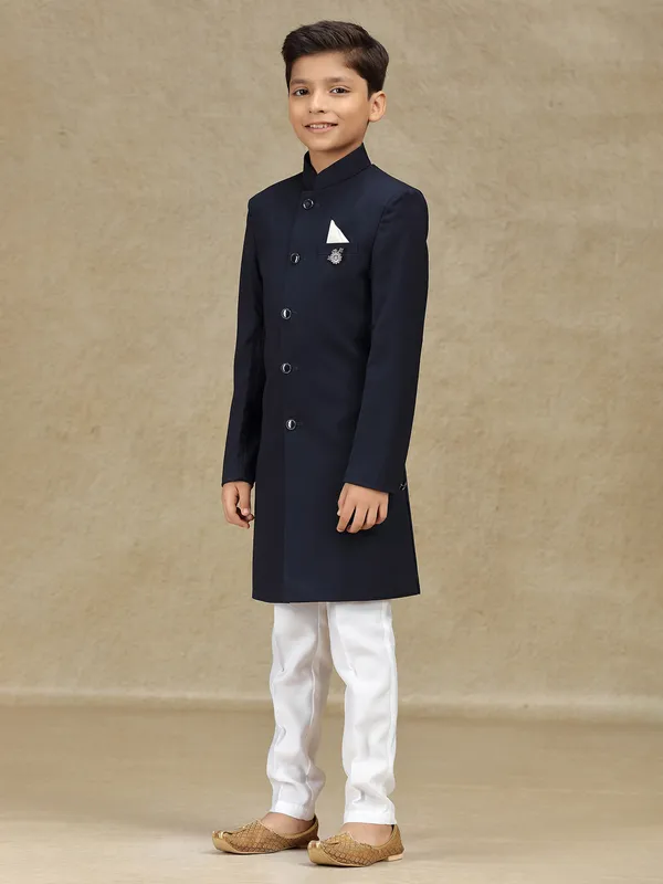 Navy wedding wear indowestern in terry rayon for boys