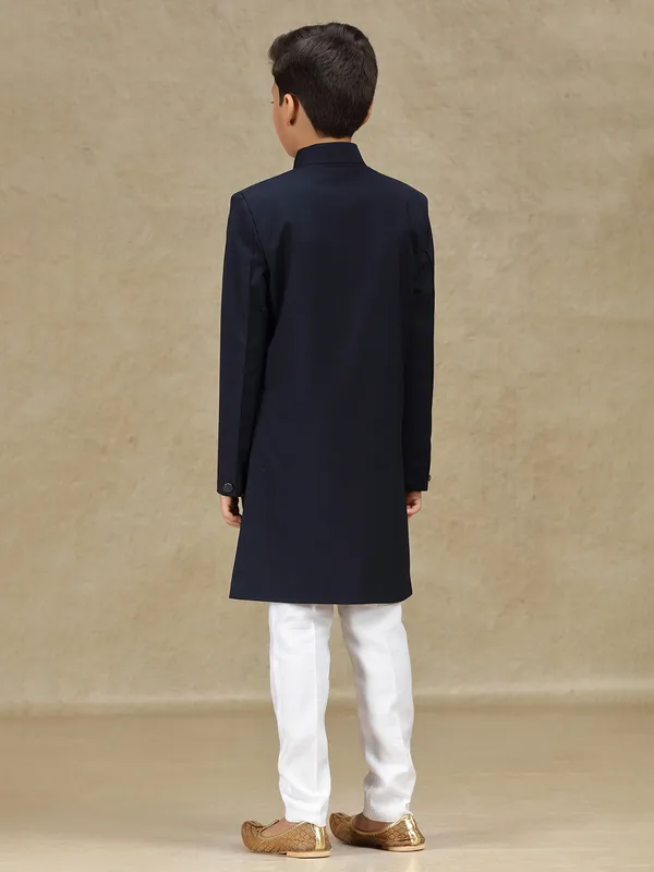 Navy wedding wear indowestern in terry rayon for boys