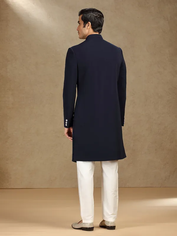 Navy wedding wear terry rayon indo western with dupatta