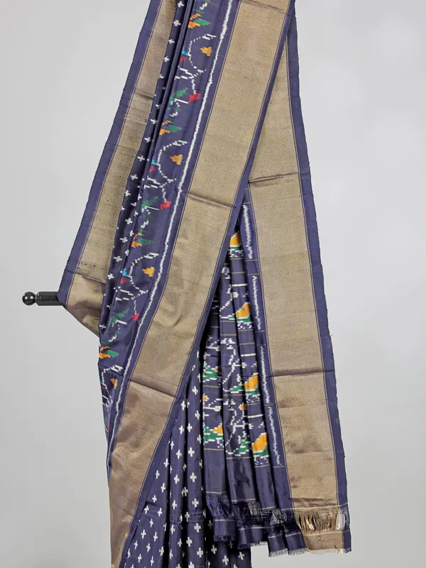 Navy zari weaving patola silk saree for elegant weddings