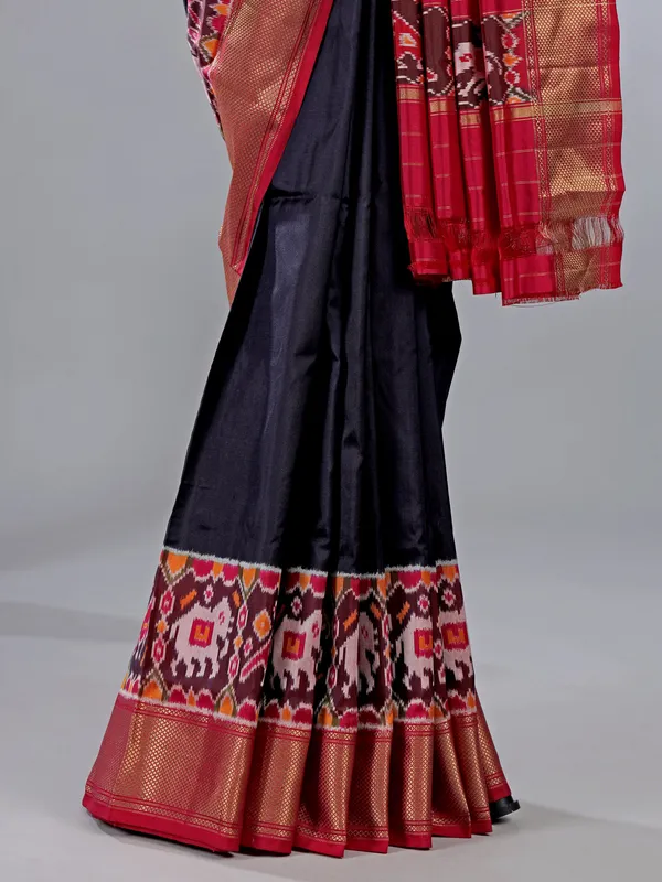 Navy zari weaving patola silk saree for grand celebrations