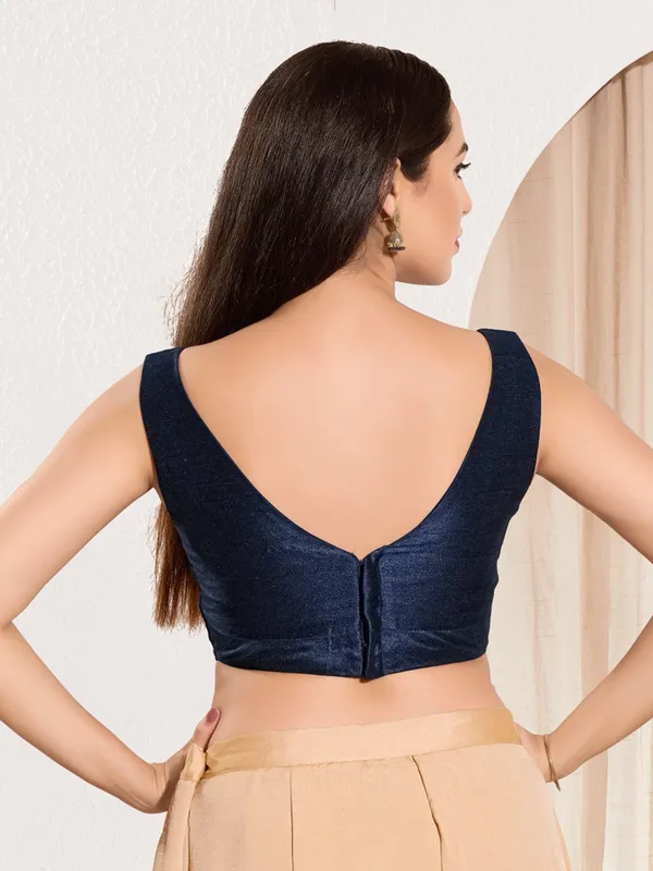 Navy zari worked ready made blouse in rich silk