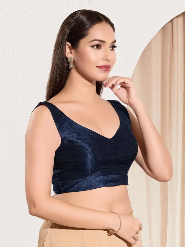 Navy zari worked ready made blouse in rich silk