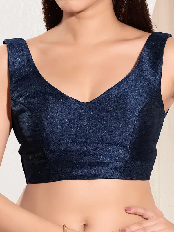 Navy zari worked ready made blouse in rich silk