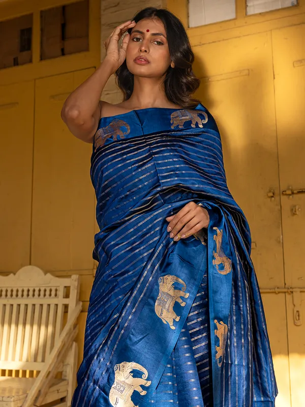 Navy zari worked silk saree