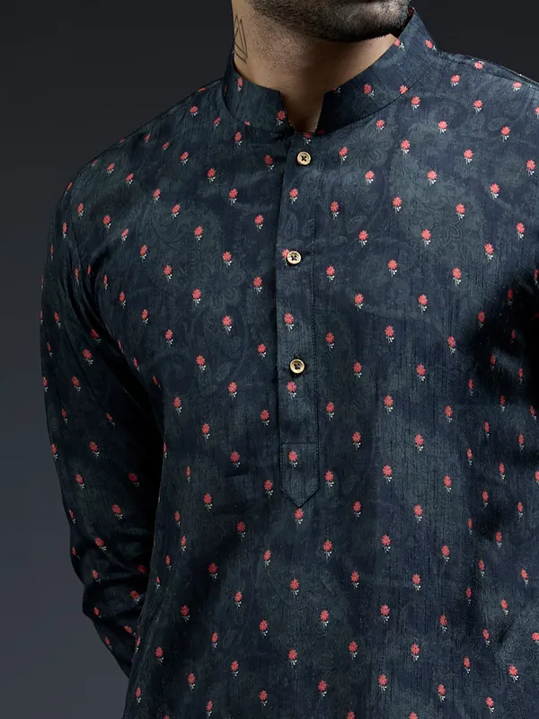Navy zarookha printed kurta suit in silk