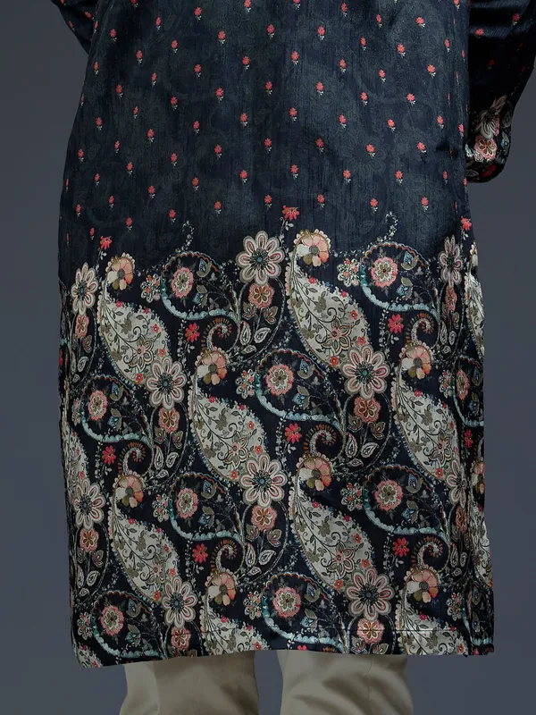 Navy zarookha printed kurta suit in silk