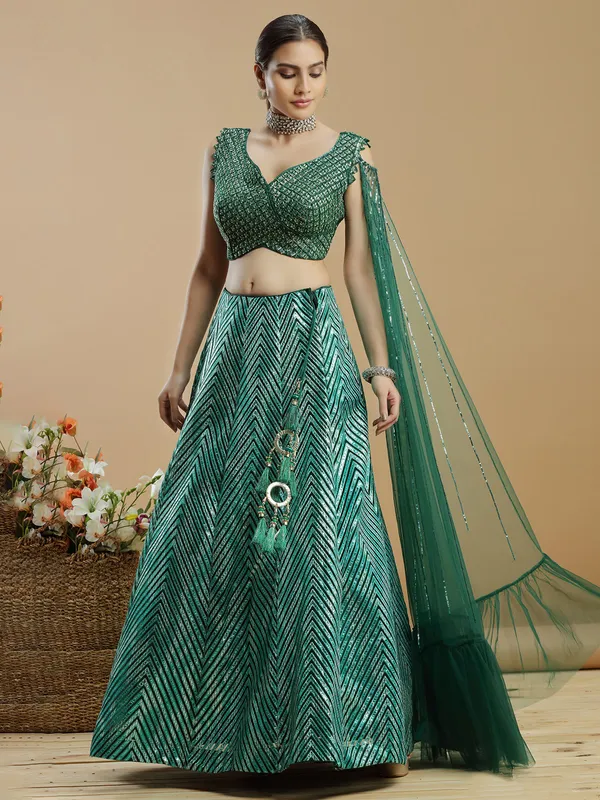 Net green lehenga choli for wedding