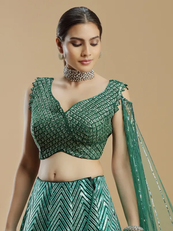 Net green lehenga choli for wedding