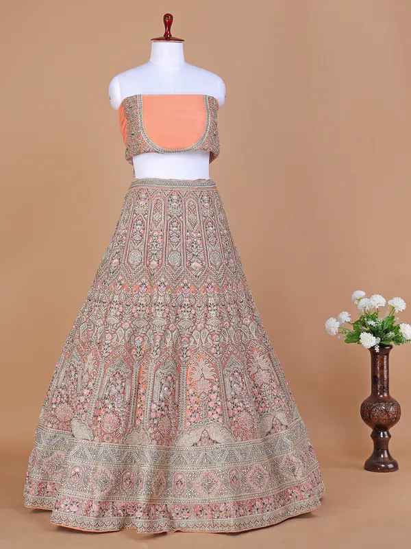 Net peach embroidery lehenga choli