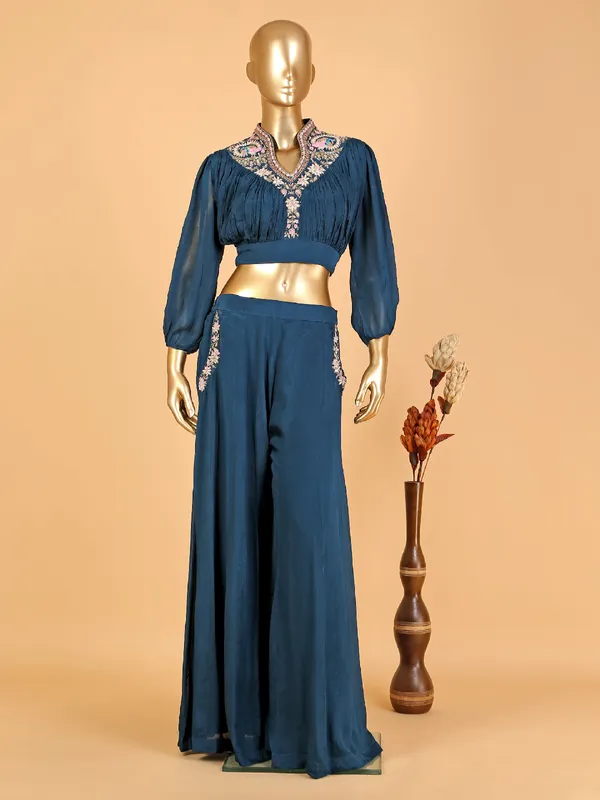 Beautiful dark blue silk palazzo suit