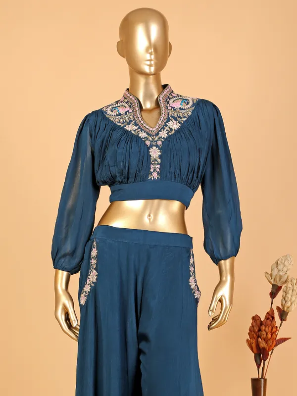 Beautiful dark blue silk palazzo suit