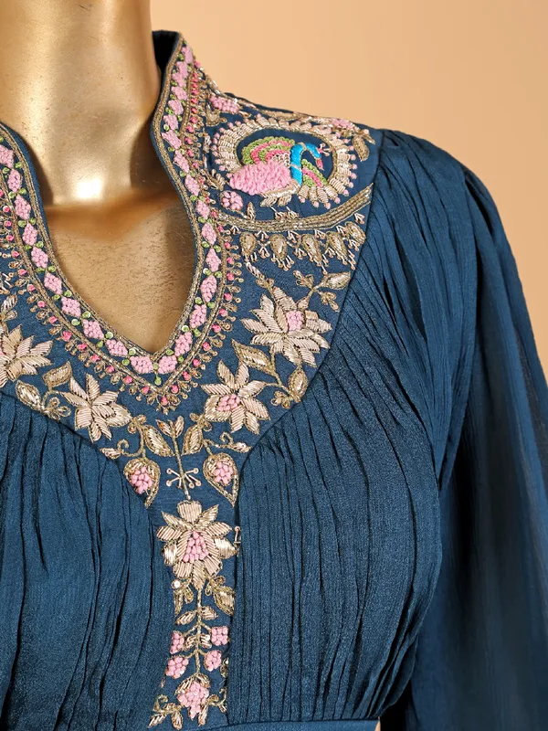 Beautiful dark blue silk palazzo suit