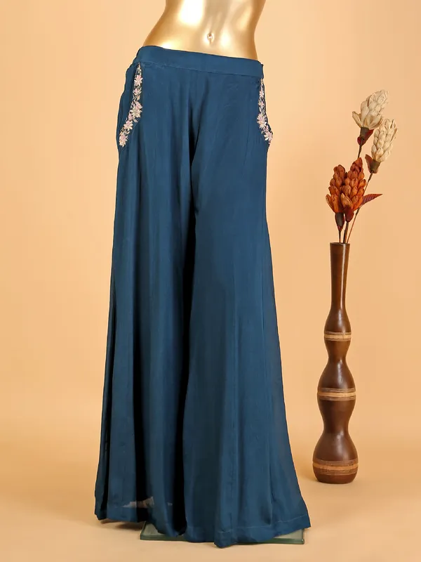 Beautiful dark blue silk palazzo suit