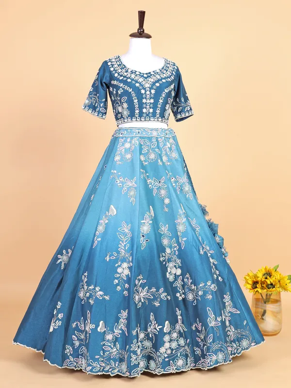 Classic blue raw silk lehenga choli