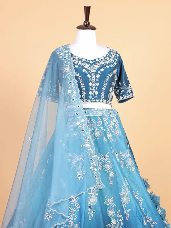 Classic blue raw silk lehenga choli