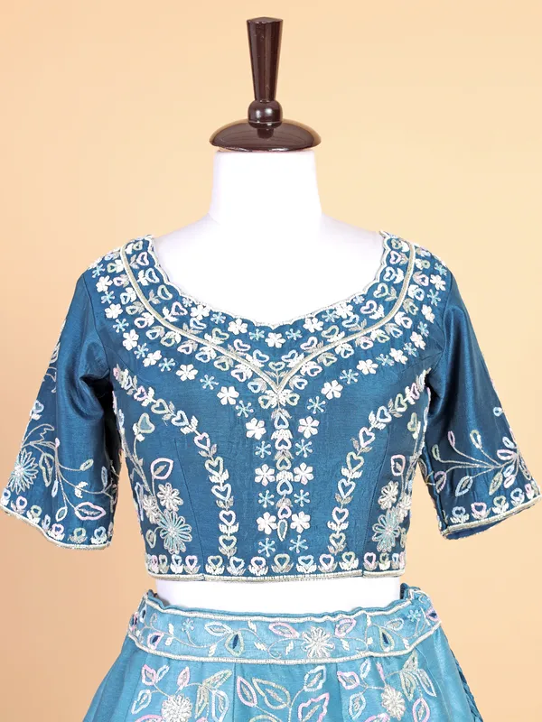 Classic blue raw silk lehenga choli