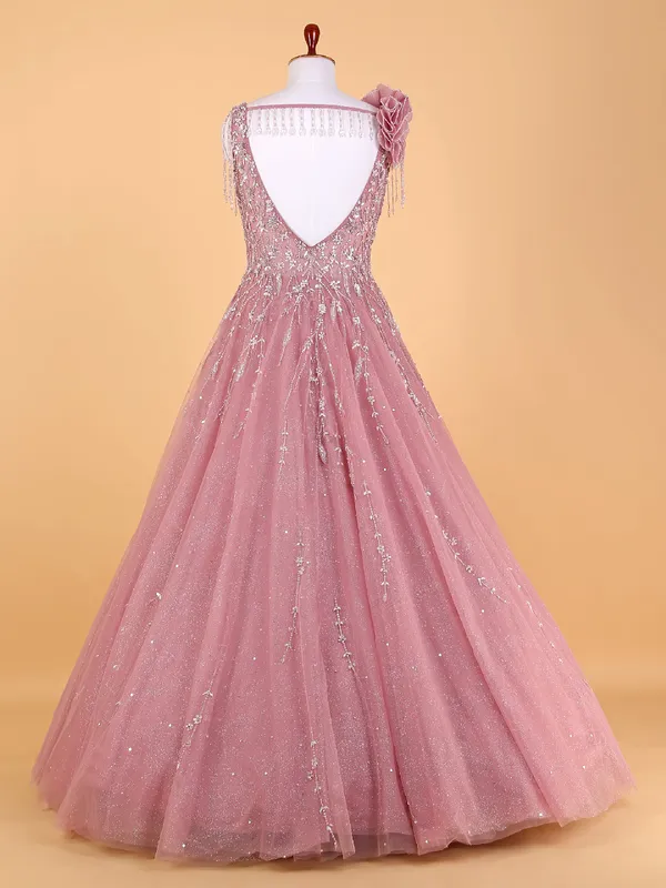 Classy pink designer gown in net