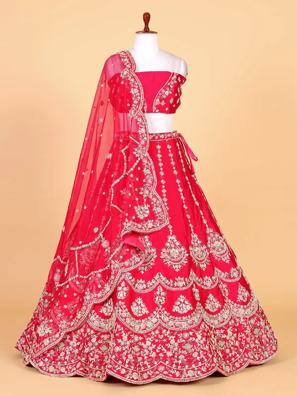 Elegant dark pink lehenga choli in raw silk