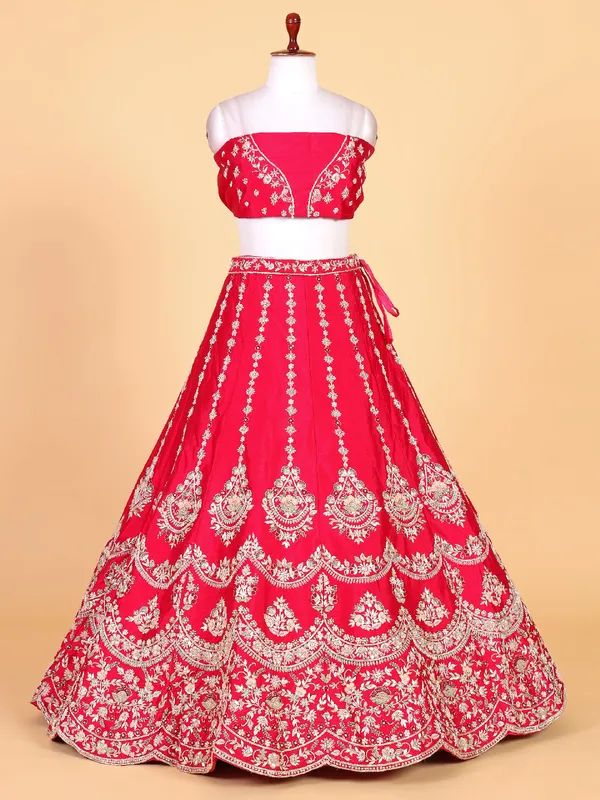 Elegant dark pink lehenga choli in raw silk