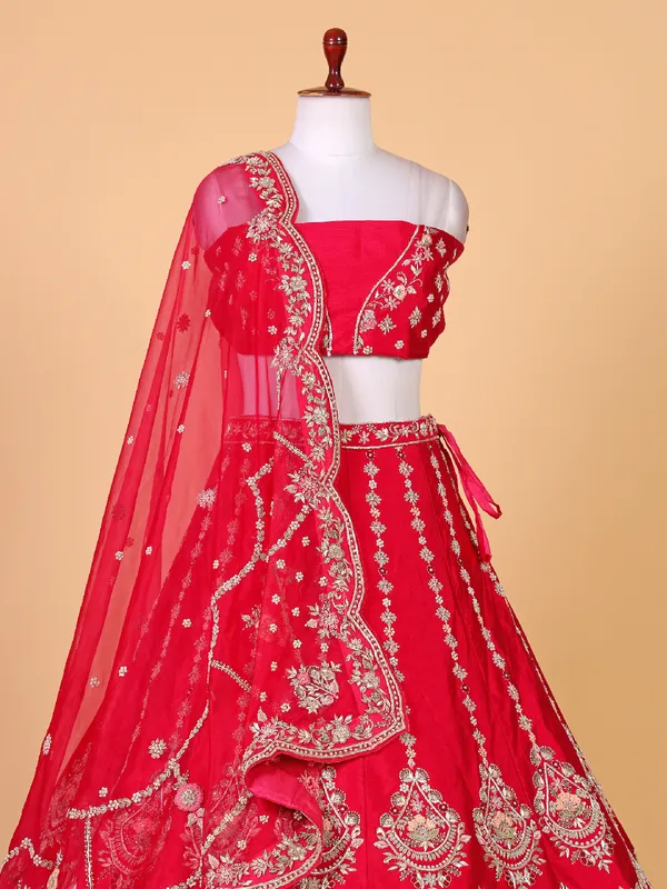Elegant dark pink lehenga choli in raw silk