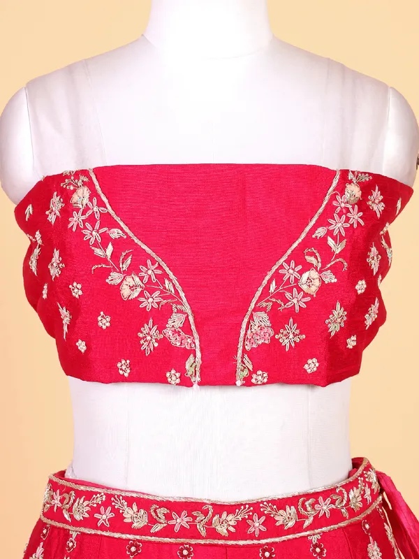 Elegant dark pink lehenga choli in raw silk