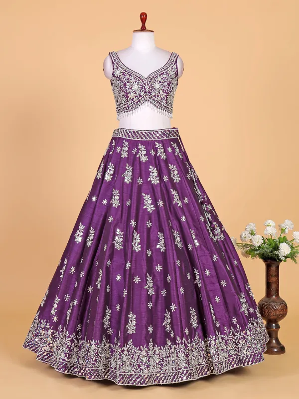 Elegant purple raw silk lehenga choli