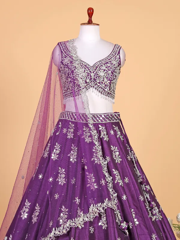 Elegant purple raw silk lehenga choli